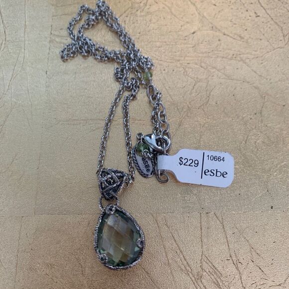 Sara Blaine/eSBe Baroque Teardrop Peridot Quartz Necklace - New - Picture 3 of 10